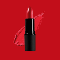 Natürlicher Lippenstift im schwarzen Etui mit glänzendem Rotaufstrich am Stiftkopf