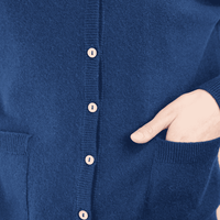 Dunkelblauer Damen-Cardigan mit V-Ausschnitt, Knöpfen und geripptem Ärmelbündchen