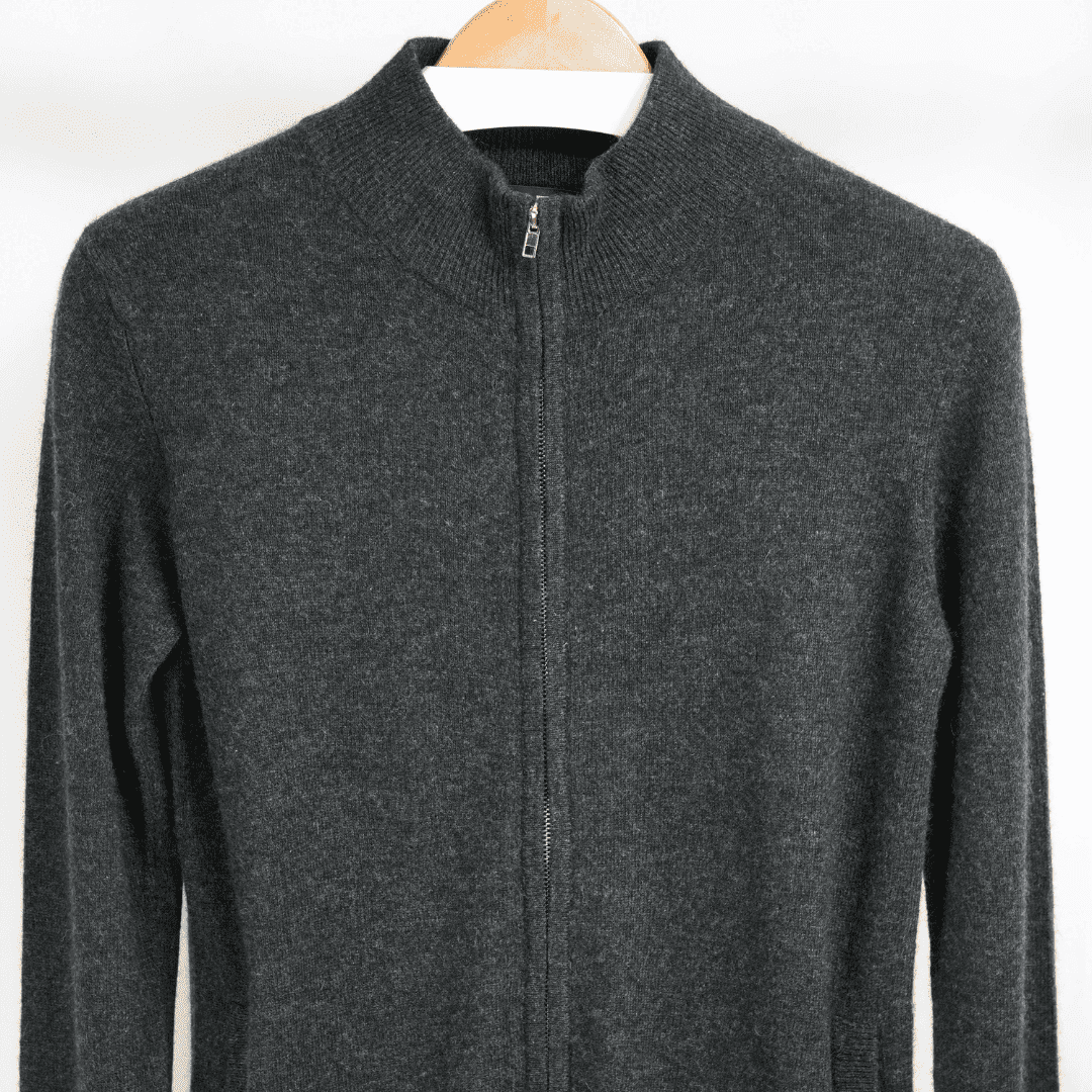 Damen-Strickjacke Graphit mit durchgehendem Reißverschluss und hohem geripptem Kragen
