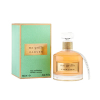 Eau de Parfum Ma Griffe: Flakon mit Box, mintgrünes Design und goldfarbener Kappe