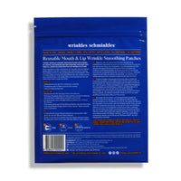 Rückseite der blauen Beutelverpackung für Mund- und Lippen-Faltenpflaster mit Barcode