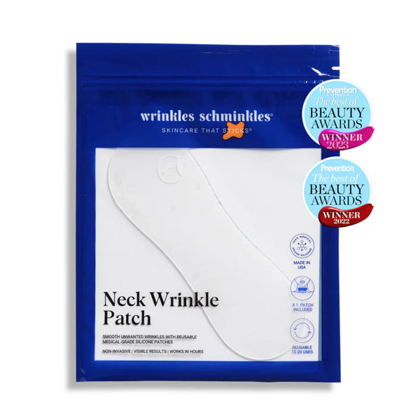 Halsfalten-Patch in blauer Umverpackung mit ovaler, weißer Auflagefolie