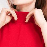 Rotes Strick-T-Shirt mit Rollkragen und Rippenbündchen am Ausschnitt, Damen-Pullover-Optik