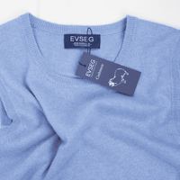 Hellblaue Damen-Strickweste mit Rundhalsausschnitt und EVSEG-Label